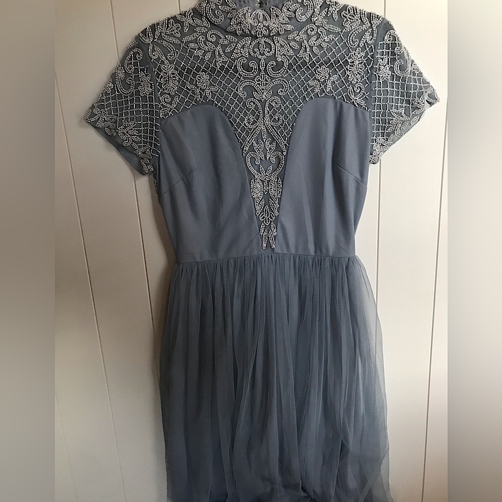 ASOS Dusty blue high neck beaded top and tulle formal long dress size 6 women’s